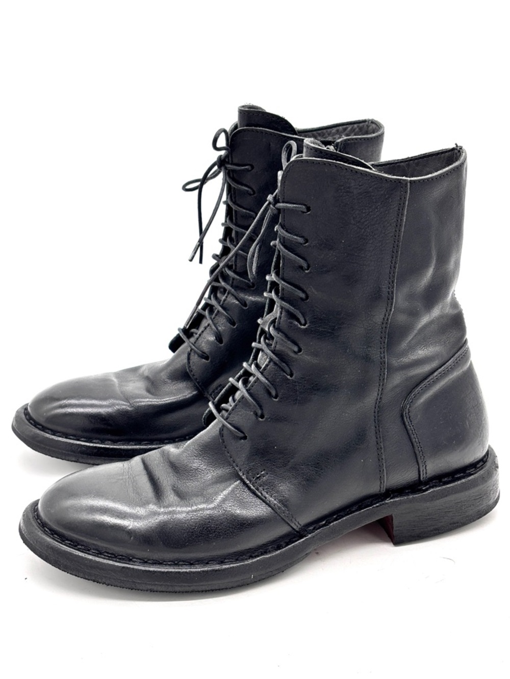 Moma Tronchetto Black Leather Combat Boots